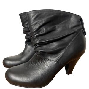 BCBG Paris Black Leather Slouchy Ankle Boots Cone Heel Women's 6.5